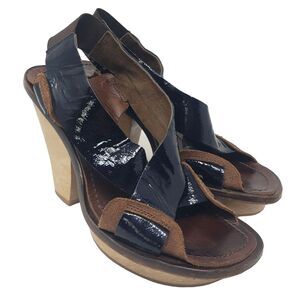 Marni Wood Wedge Platform Heels Black Brown Size 8.5